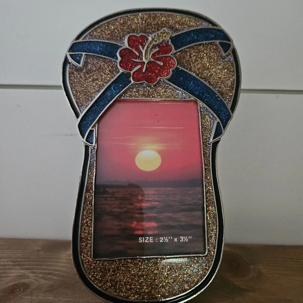 Tropical Flip Flop Photo Frame Glitter Hibiscus Beach Decor 5